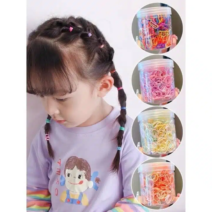 Hộp 1000 Chun Buộc Tóc Sợi Nhỏ Phẩy Màu Siêu Dai - Thun cột tóc nhiều màu sắc cho bé