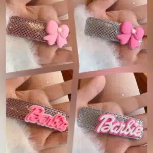 Set kẹp tóc 4 chi tiết chữ Barbie nơ Hồng dễ thương